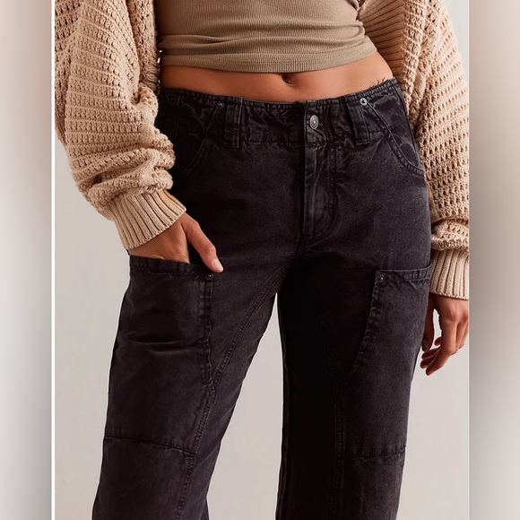 Free People Denim - FREE PEOPLE Denim Cropped Slim Barrel Pants Distressed Black NWT Supersonic
